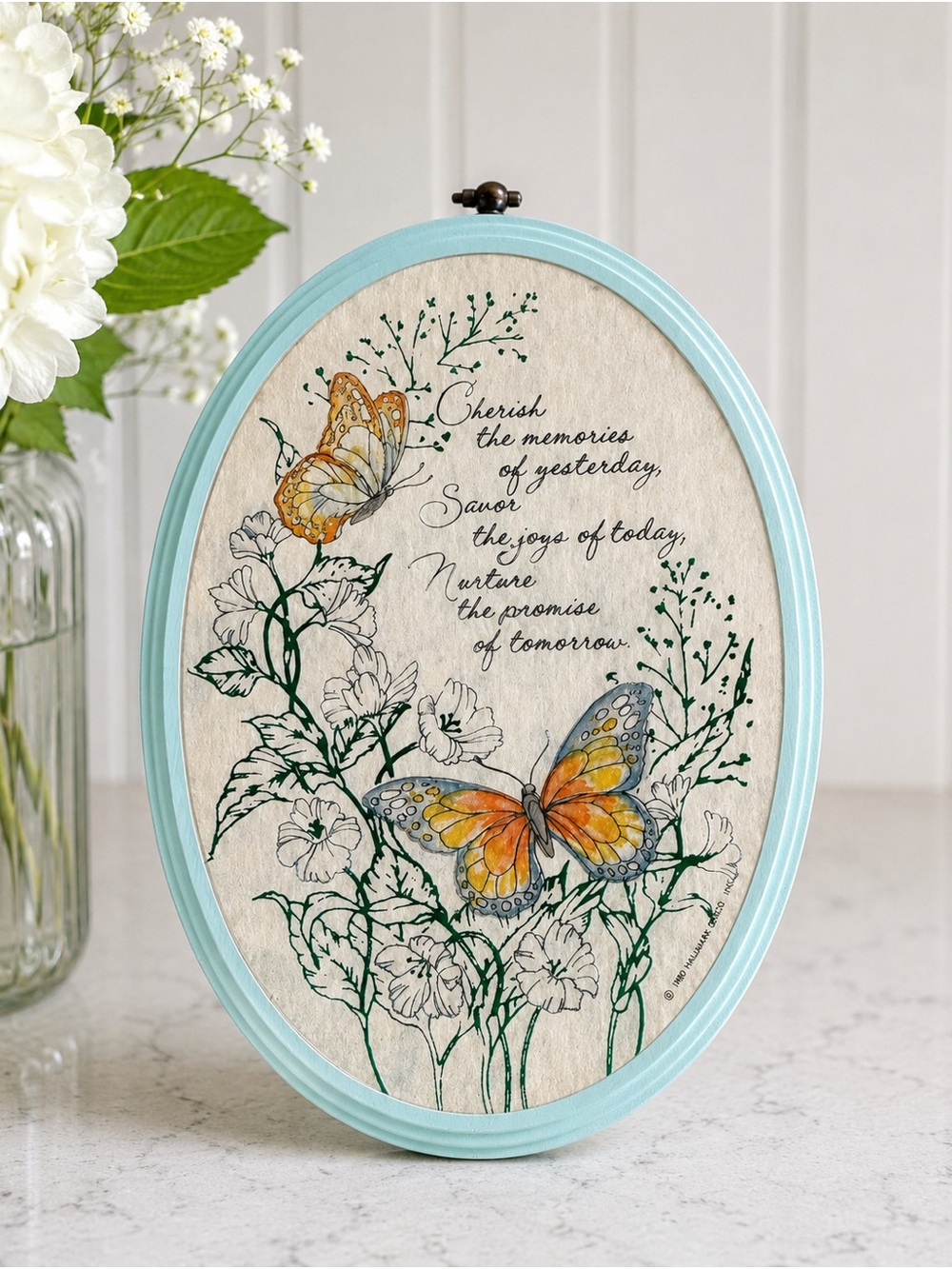 Vintage 1980 Hallmark Oval Wall Plaque in Light Aqua